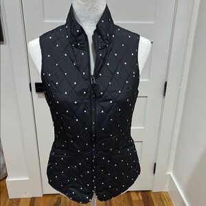 Talbots Black Quilted Vest with White Polka Dots